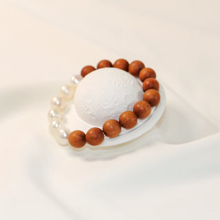 Freshwater Pearl & Wood Bead Stretch Bracelet