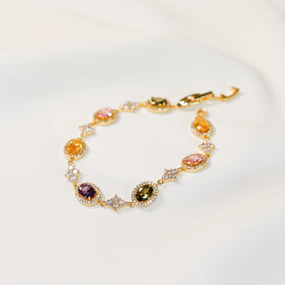 Rainbow Oval-Cut CZ Starburst Gold-Plated Bracelet