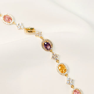Rainbow Oval-Cut CZ Starburst Gold-Plated Bracelet