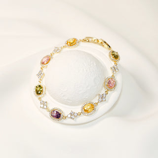 Rainbow Oval-Cut CZ Starburst Gold-Plated Bracelet