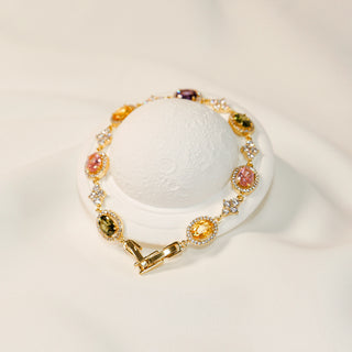 Rainbow Oval-Cut CZ Starburst Gold-Plated Bracelet