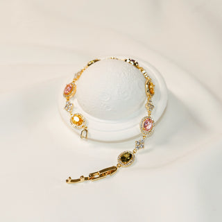 Rainbow Oval-Cut CZ Starburst Gold-Plated Bracelet