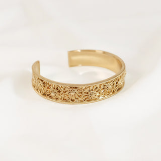 Antique Gold Floral Filigree Open Cuff Bracelet