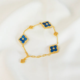 Indigo Blue Enamel Reversible Floral Crystal Bracelet