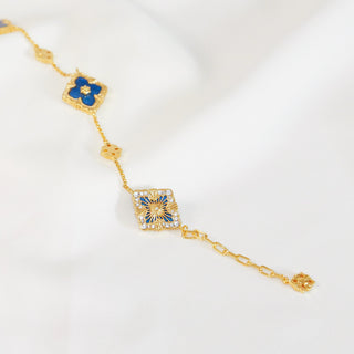 Indigo Blue Enamel Reversible Floral Crystal Bracelet