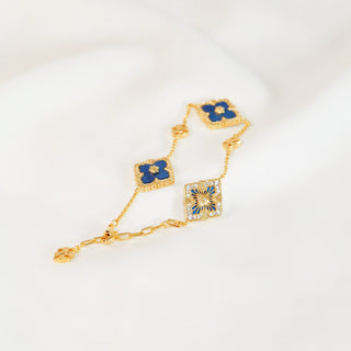 Indigo Blue Enamel Reversible Floral Crystal Bracelet