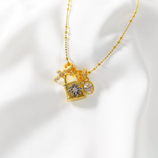 Golden Cross Padlock Charm Necklace with Crystal Accents