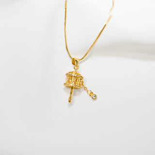 Gold Prayer Wheel Pendant Necklace – Boho Tibetan Style Jewelry