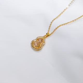 White Opal Gourd Pendant Necklace with Cubic Zirconia – Gold Plated