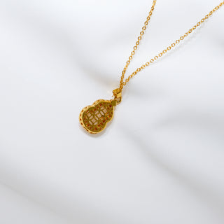 White Opal Gourd Pendant Necklace with Cubic Zirconia – Gold Plated