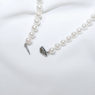 Natural Aquamarine & CZ Accent Pearl Necklace – Elegant White Freshwater Pearl Jewelry