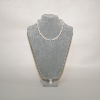 Natural Aquamarine & CZ Accent Pearl Necklace – Elegant White Freshwater Pearl Jewelry