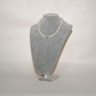 Natural Aquamarine & CZ Accent Pearl Necklace – Elegant White Freshwater Pearl Jewelry