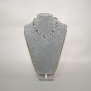 Double Layer Pearl & Silver Bead Necklace with CZ Clasp – Elegant Women’s Jewelry