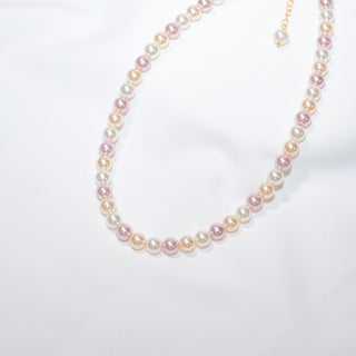 Soft Pink Gradient Pearl Beaded Necklace for Women
