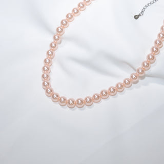 Pink Pearl Necklace 8mm S925 Silver Beaded Chain Elegant Jewelry