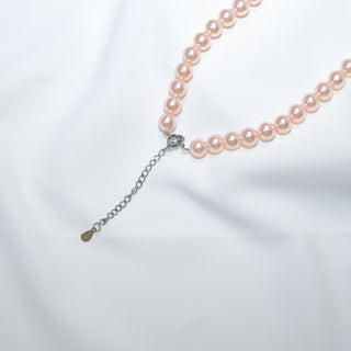 Pink Pearl Necklace 8mm S925 Silver Beaded Chain Elegant Jewelry