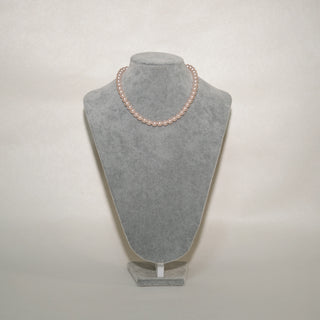 Pink Pearl Necklace 8mm S925 Silver Beaded Chain Elegant Jewelry