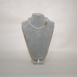 White Pearl Necklace with Gold-Tone Irregular Clasp
