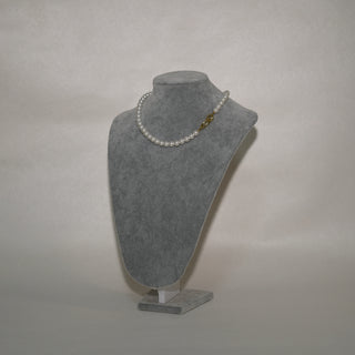 White Pearl Necklace with Gold-Tone Irregular Clasp
