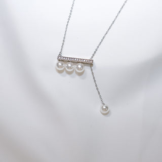 S925 Silver Pearl & Cubic Zirconia Bar Pendant Necklace