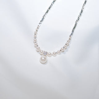 White Pearl & Grey Tahitian Pearl Necklace | Silver Plated Bead Chain with Drop Pendant