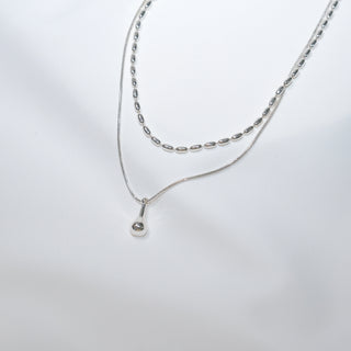 Minimalist Double Layer Silver Teardrop Necklace