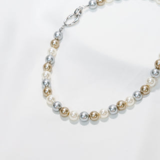 Multicolor Gradient Pearl Sweater Necklace – Silver Clasp