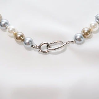 Multicolor Gradient Pearl Sweater Necklace – Silver Clasp