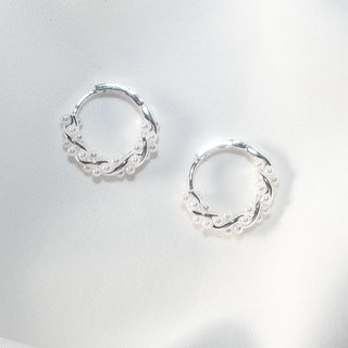 Silver Pearl Hoop Earrings | Elegant Twist Design
