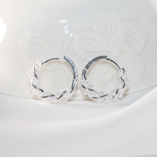 Silver Pearl Hoop Earrings | Elegant Twist Design