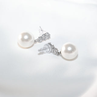 S925 Silver Pearl Stud Earrings with CZ Accents