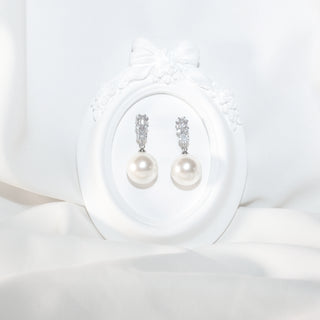 S925 Silver Pearl Stud Earrings with CZ Accents