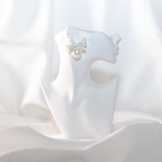 Elegant Pearl Bow Stud Earrings – S925 Sterling Silver Posts