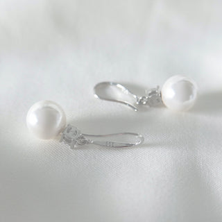 S925 Silver Classic Austrian Zircon Square Cut Bright Pearl Stud Earrings