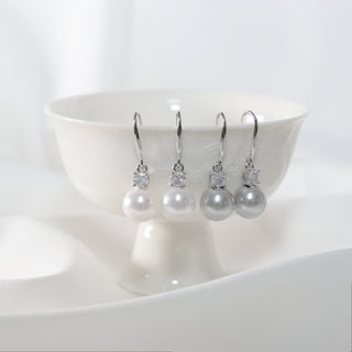 S925 Silver Classic Austrian Zircon Square Cut Bright Pearl Stud Earrings