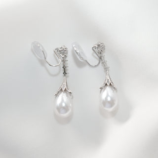 Pearl Drop Earrings Silver Plated Stud & Clip-On