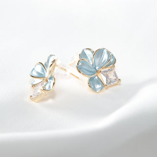 Blue Flower Earrings with S925 Silver Cubic Zirconia