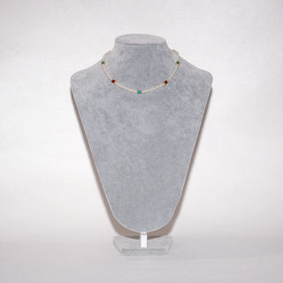 Colorful Beaded Pearl Choker Necklace with Gold Accents – Baby Pearl, 39+7cm