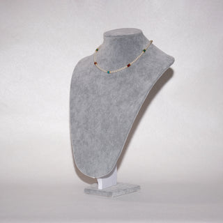 Colorful Beaded Pearl Choker Necklace with Gold Accents – Baby Pearl, 39+7cm