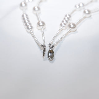 Layered Shell Pearl Necklace, Double Strand Pearl Chain (2mm 8mm 10mm)