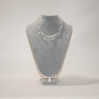 Layered Shell Pearl Necklace, Double Strand Pearl Chain (2mm 8mm 10mm)