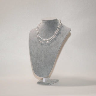 Layered Shell Pearl Necklace, Double Strand Pearl Chain (2mm 8mm 10mm)