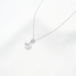 Sterling Silver Round Pearl Necklace with Cubic Zirconia | Elegant Minimalist Jewelry