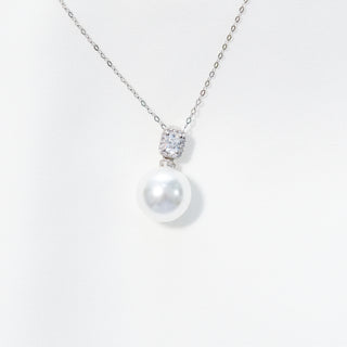 Sterling Silver Round Pearl Necklace with Cubic Zirconia | Elegant Minimalist Jewelry