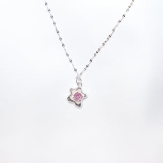 925 Sterling Silver Pink CZ Star Pendant Necklace