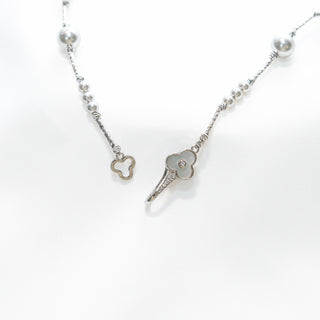 Dainty S925 Sterling Silver Pearl & Mother of Pearl Clover Necklace 52cm Elegant Beaded Chain Jewelry Gift for Women