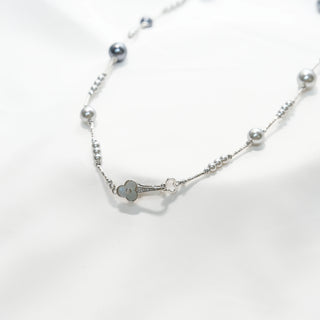 Dainty S925 Sterling Silver Pearl & Mother of Pearl Clover Necklace 52cm Elegant Beaded Chain Jewelry Gift for Women