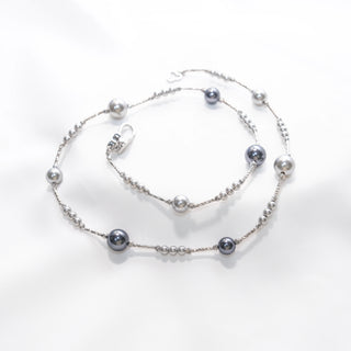 Dainty S925 Sterling Silver Pearl & Mother of Pearl Clover Necklace 52cm Elegant Beaded Chain Jewelry Gift for Women