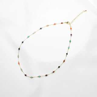 Dainty Multi Color Gemstone Necklace Gold Chain Retro Beaded Choker for Women